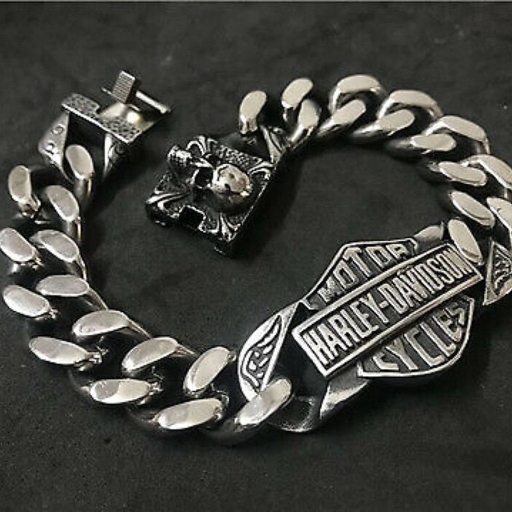 Harley Davidson HD Titanium Steel Wristband Biker Bracelet Riders Skul… - Picture 7 of 16